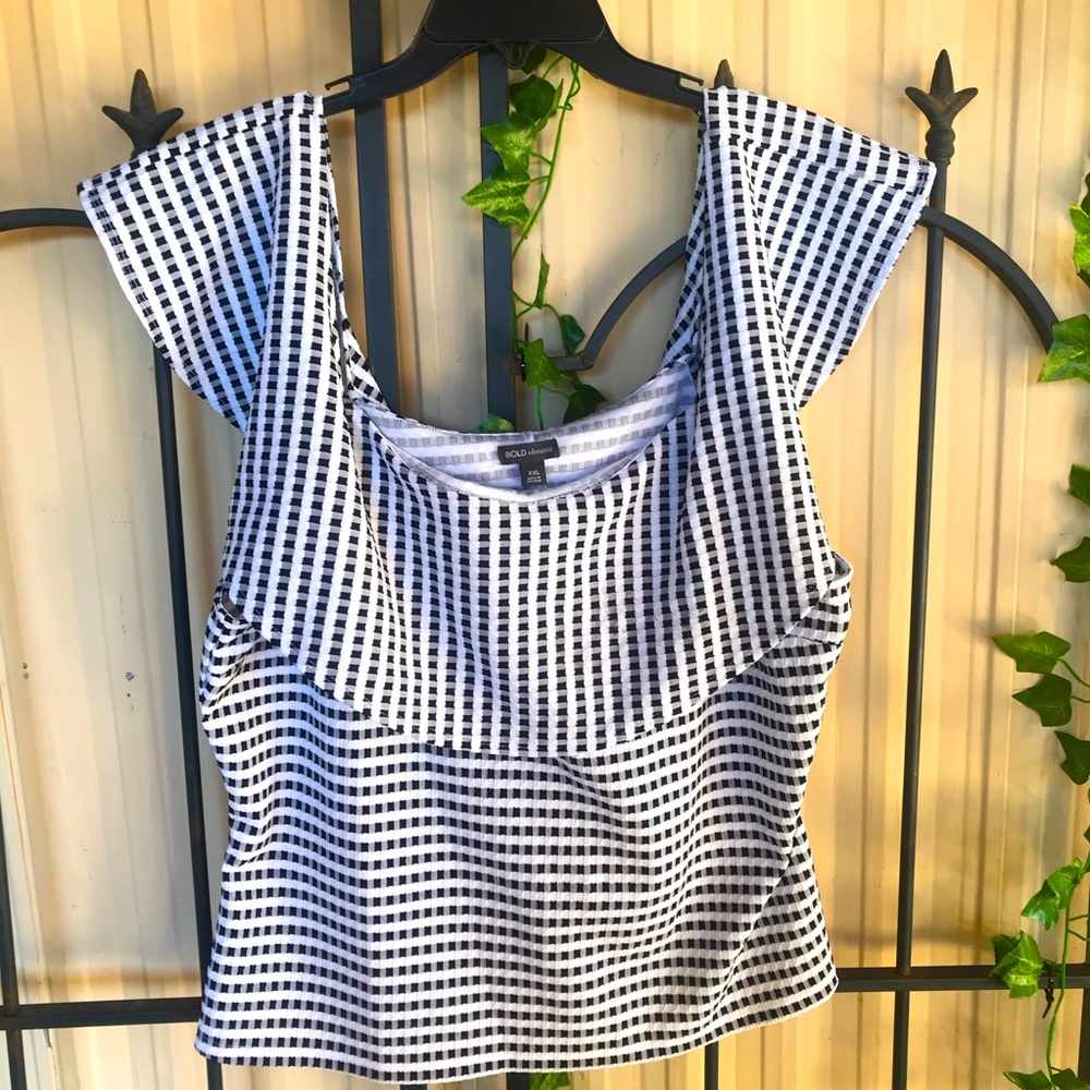 Bold Elements Top XL Black White Off Shoulder New